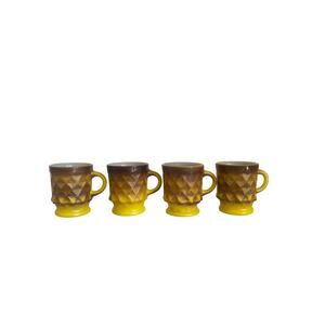 Lot of 4 Vintage Fire King Kimberly Diamond Mug Coffee Cups Brown Yellow MCM